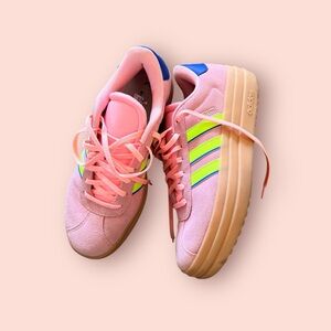 Adidas Women's Pink and Neon Green Sneakers